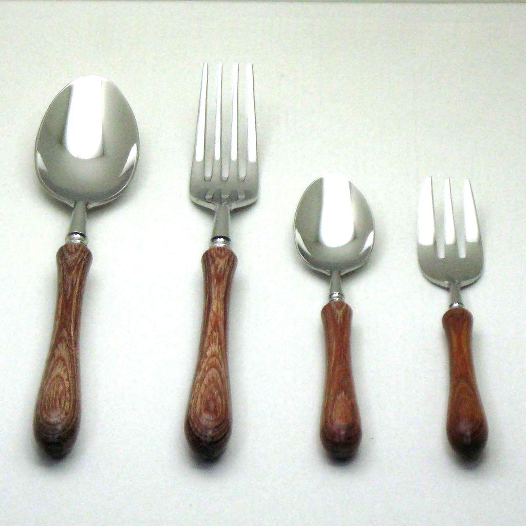 Nagao Boston Dessert Spoon and Dessert Fork Set Stainless Laminated Reinforced Wood Made In Japan Tsubame-Sanjo (2 Pieces) - 18-8 Steel, -