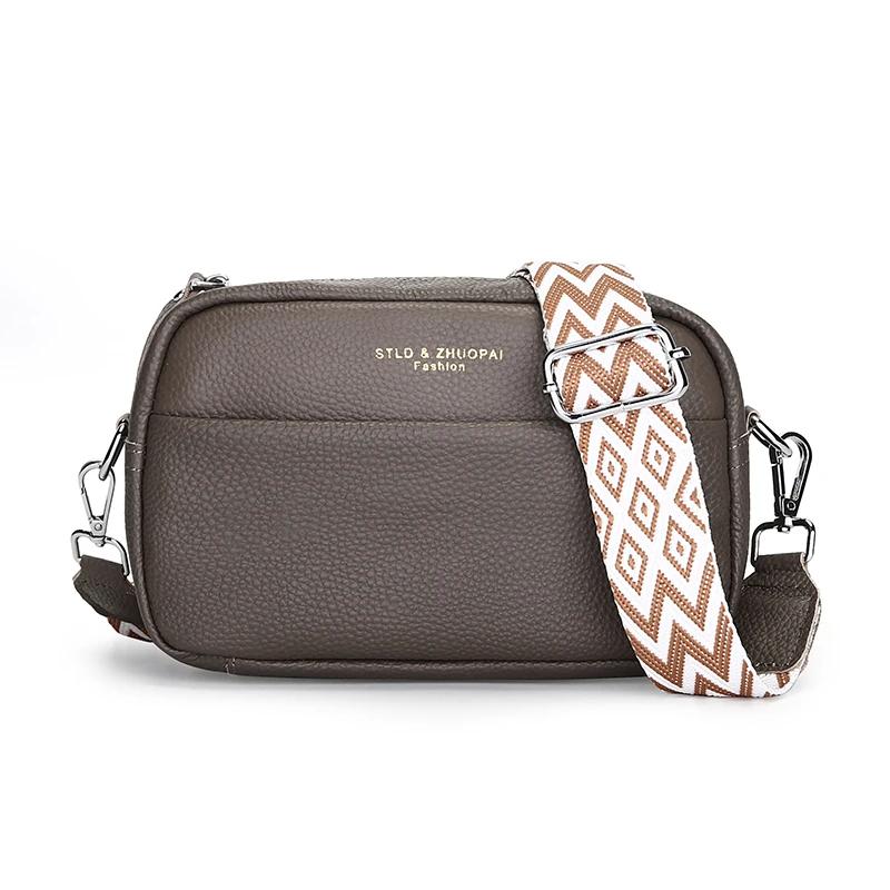 Genuine Leather Women's Crossbody Luxury Branded Soft Cowhide Shoulder Bag Simple Crossbody Purse Wallet Fashi Girls Tote Bag