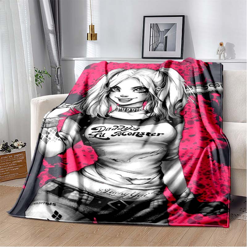 H-Harley-Quinns Movie Character Print Flannel Blanket Cozy Warm Throw Bedroom Sofa Birthday Present Indoor Home Lounge Decor