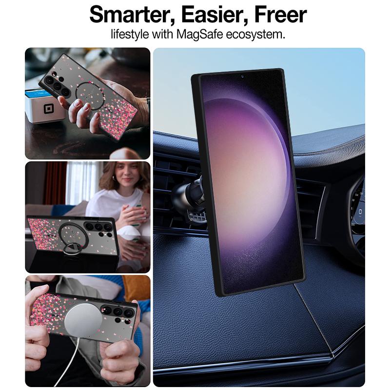 Magnetic Romantic Love Hearts Case For Samsung Galaxy S25 S24 FE S25 Edge S24 S23 S22 S21 Ultra S25 Plus For Magsafe Phone Cover