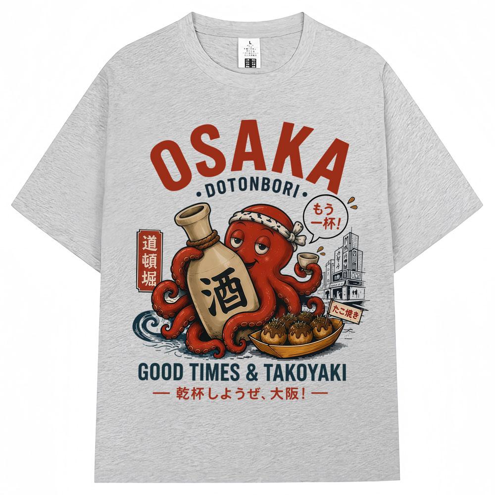 Japanese Style Osaka Dotonbori Graphic T Shirts Unisex Unisex Funny Octopus Vintage Tshirts Oversized Cotton Casual T Shirt Gifts