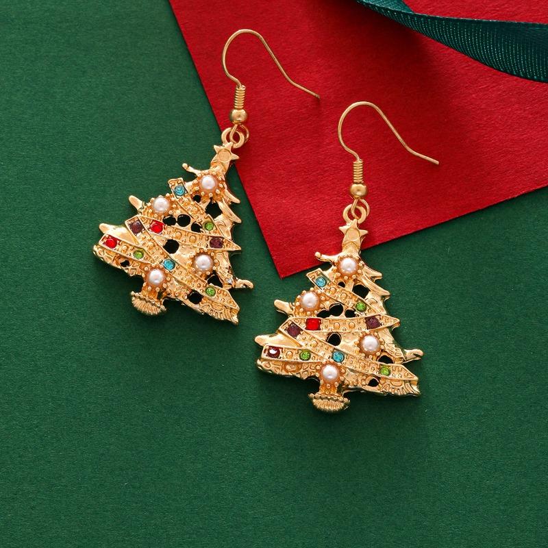2026 Christmas New Fashion Earrings for Women - Luxurious and High-End Style, Personalized Christmas Tree Pearl and Diamond Earrings