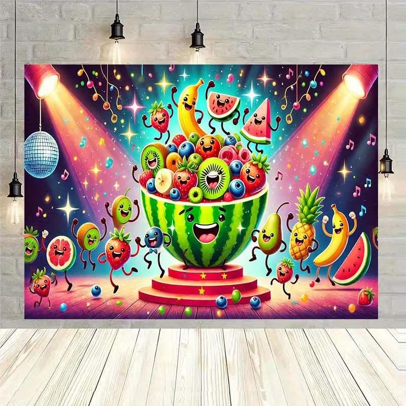 2D Disco Dancing Fruits Photography Backdrop Watermelon Party Background