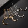 European-American Rhinestone Crystal Tassel Sun & Moon Stud Earrings
