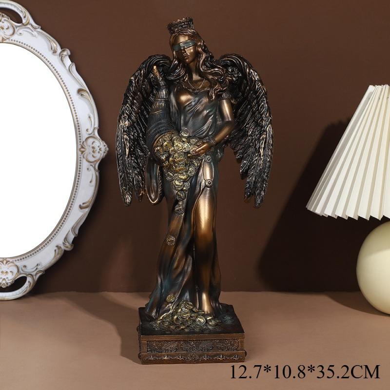 Statues of Greek Mythological Figures Goddess of Wealth Figurine Lucky Wealth Angel Resin Sculpture Home Office Desktop Decor