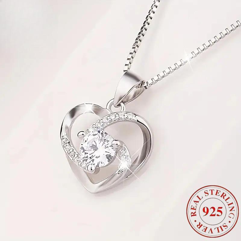 Ladies925Sterling silver necklace with heart-shaped design, fashionable collarbone chain, inlaid with synthetic zircon, a perfect gift for Mother's