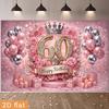 2D Plane 60th Birthday Party Banner Background - Pink Romantic Birthday Theme with Rhinestone Border and Golden Number 60