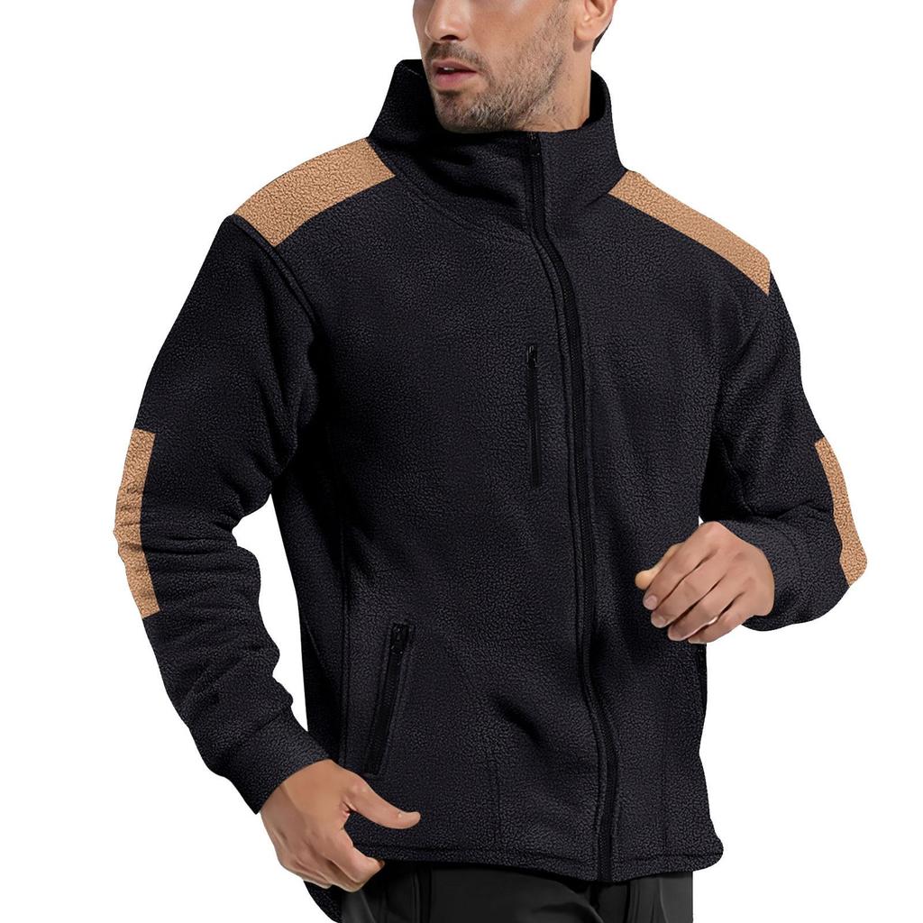 Jaqueta masculina casual de manga comprida com zíper e lapela