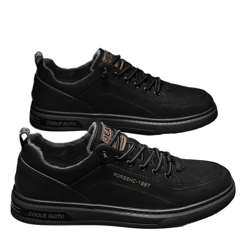 Winter fashion sports leisure men's youth board shoes lace-up sealing white wool lining cotton thickened warm and non-slip
