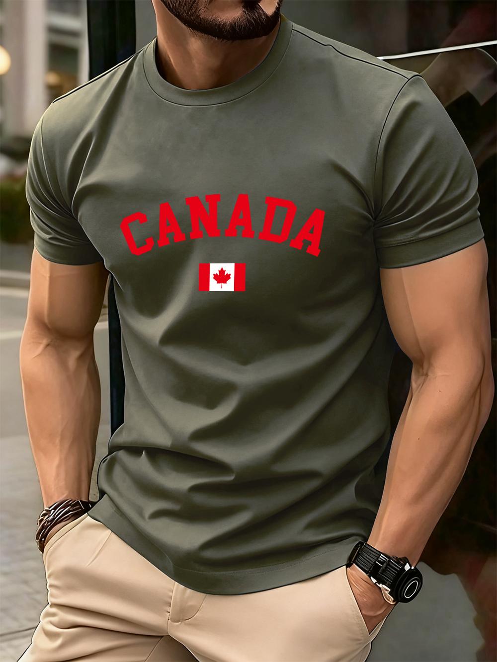 

Canada Text With Flag Printed Cotton TShirts MenS Summer Short Sleeve T Shirt Soft Oversized ONeck Tops Basic Mens Clothes M