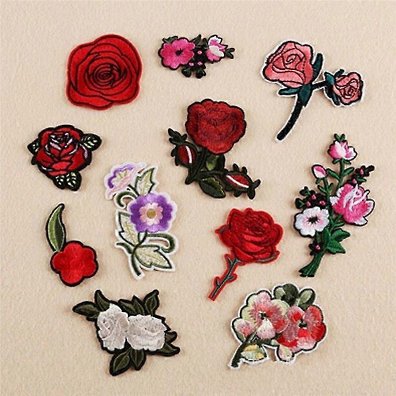 11 Pezzi Ricamo Rosa Fiore Cucito Ferro Su Toppa Su Distintivo Borsa Jeans Appliqué Artigianato