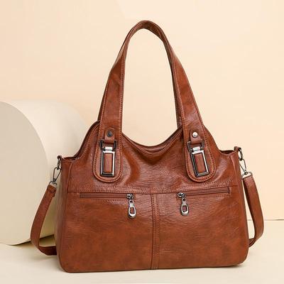 Women PU Leather Large Capacity Shoulder Bag Ladies Vintage Satchels Bags 2025 Summer Designer Handbag Tote Crossbody Bag