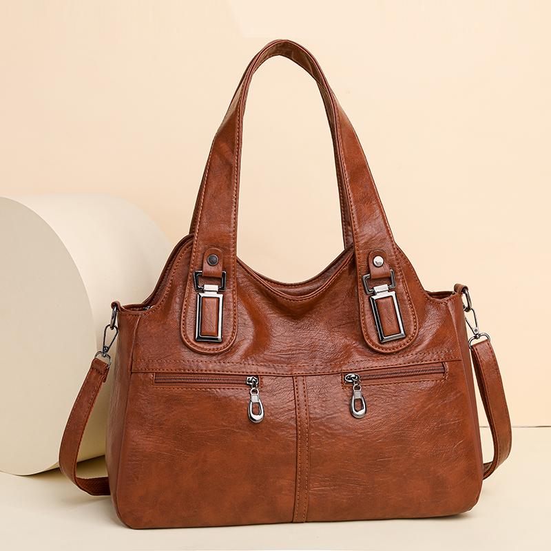 Frauen PU Leder Große Kapazität Schulter Tasche Damen Vintage Schulranzen Taschen 2025 Sommer Designer Handtasche Tote Umhängetasche