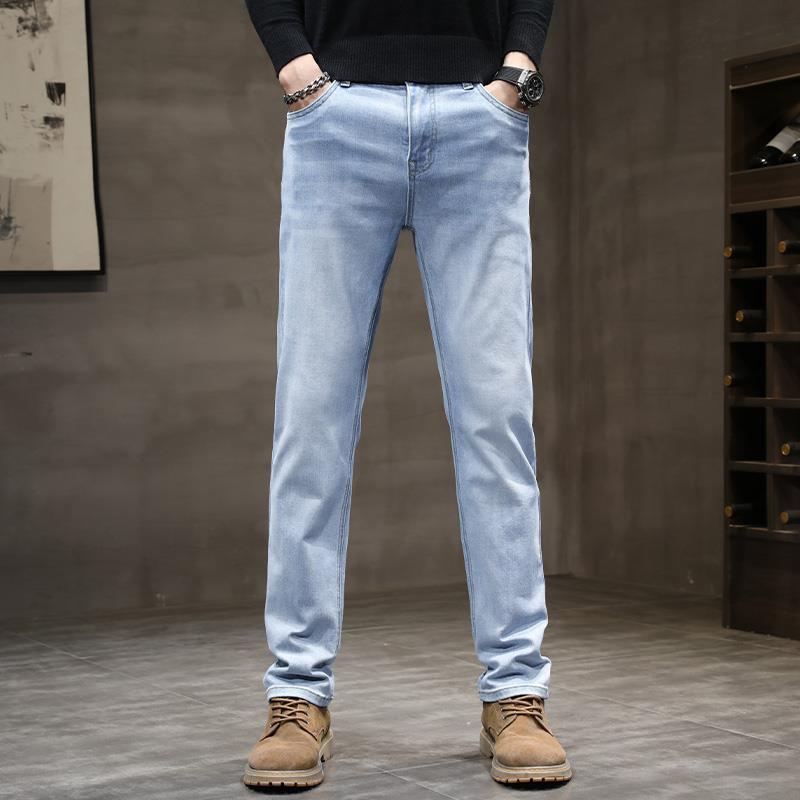 

Осень и зима Новые бархатные/тонкие мужские высококачественные джинсовые брюки Slim Fit Straight Tube Elastic Casual Universal Trendy Brand Light Business 40