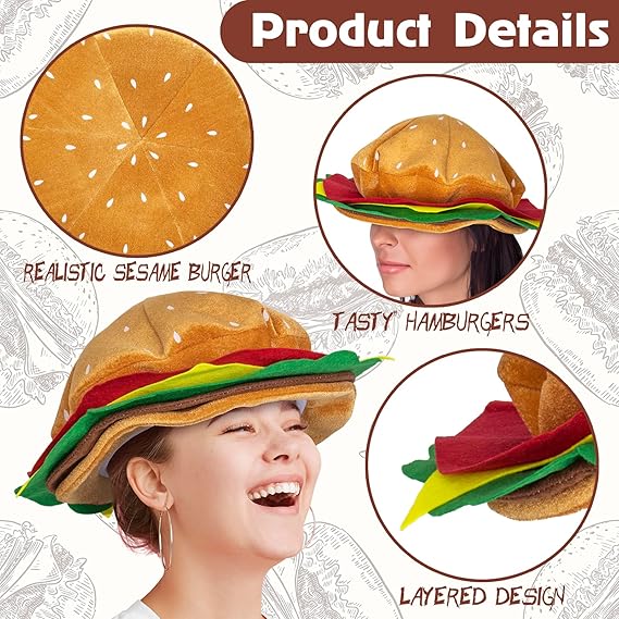 Nuovo Divertente Cappello Costume Hamburger Copricapo Cheeseburger Velluto Halloween Cappello Cosplay Pazzo Travestimento per Adulti Adolescenti - Un Preferito per le Feste
