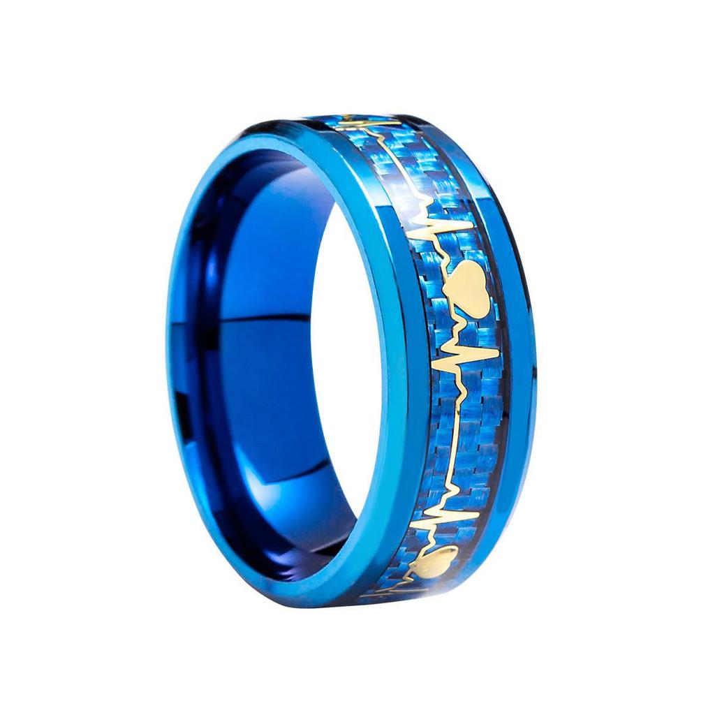 Grenzüberschreitende Exklusive Leuchtende Kohlefaser Partnerringe - Elektrokardiogramm-Design 25#