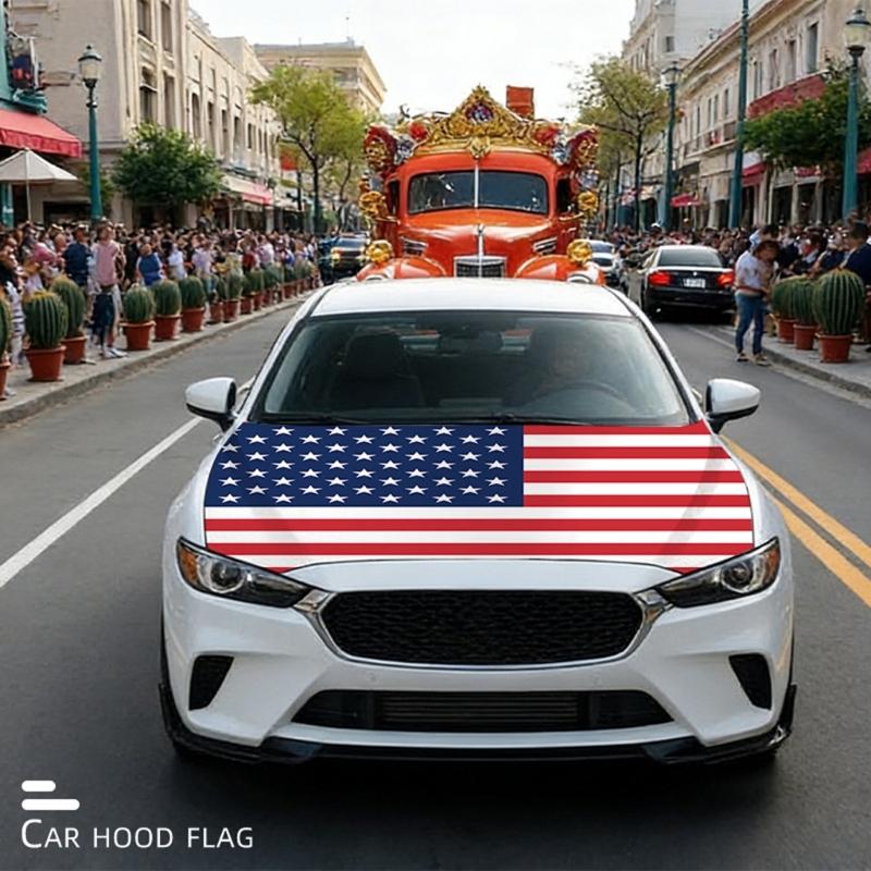 Patriotic American Flag Engine Hood Cover Elastic Polyester Hood Protector With Secure Clip For Auto Decor
