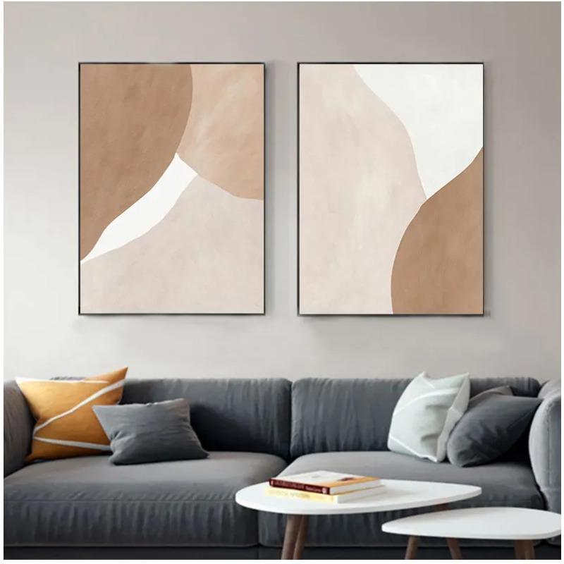 Nowoczesny beżowy brązowy abstrakcyjny geometryczny obraz na płótnie wydruki artystyczne plakat do galerii salon wystrój domu