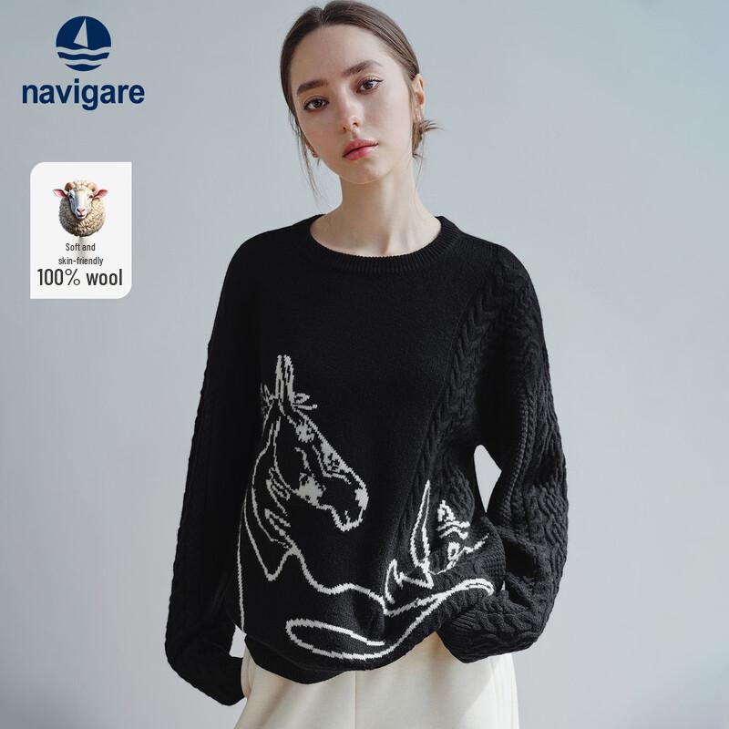 

Navigare Women s Loose Round Neck Wool Sweater XL