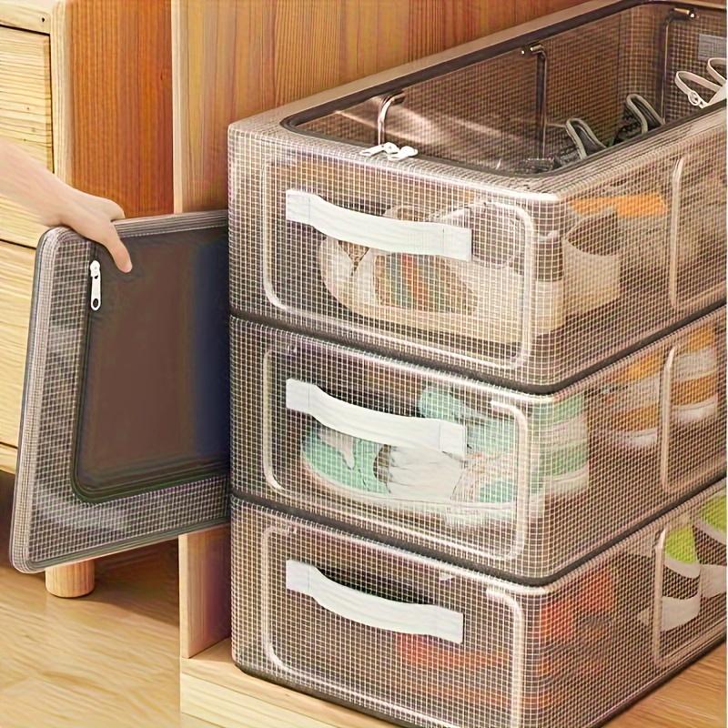 Scatola portaoggetti pieghevole trasparente per scarpe con telaio in acciaio resistente, versatile organizer da sottoletto per scarpe e vestiti, nylon alla moda