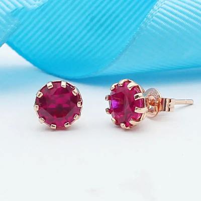 Rubin Ohrstecker Lila Gold Schmuck Inlay 14K Roségold Rund Neue Luxus Charme Ohrringe Für Frauen Verlobung Hochzeitsgeschenk