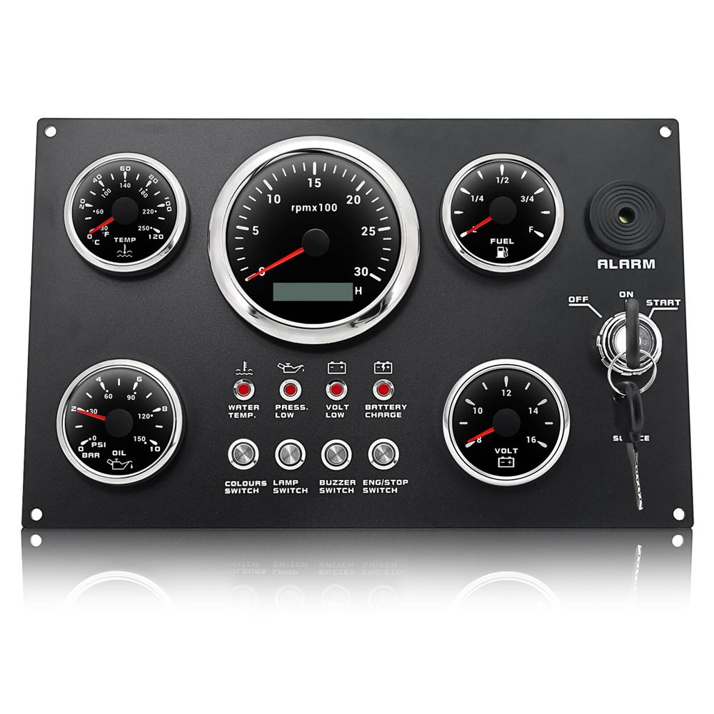 1x New 5 Gauge Set with Instrument Panel Tachometer 4000RPM For Marine Boat 12V