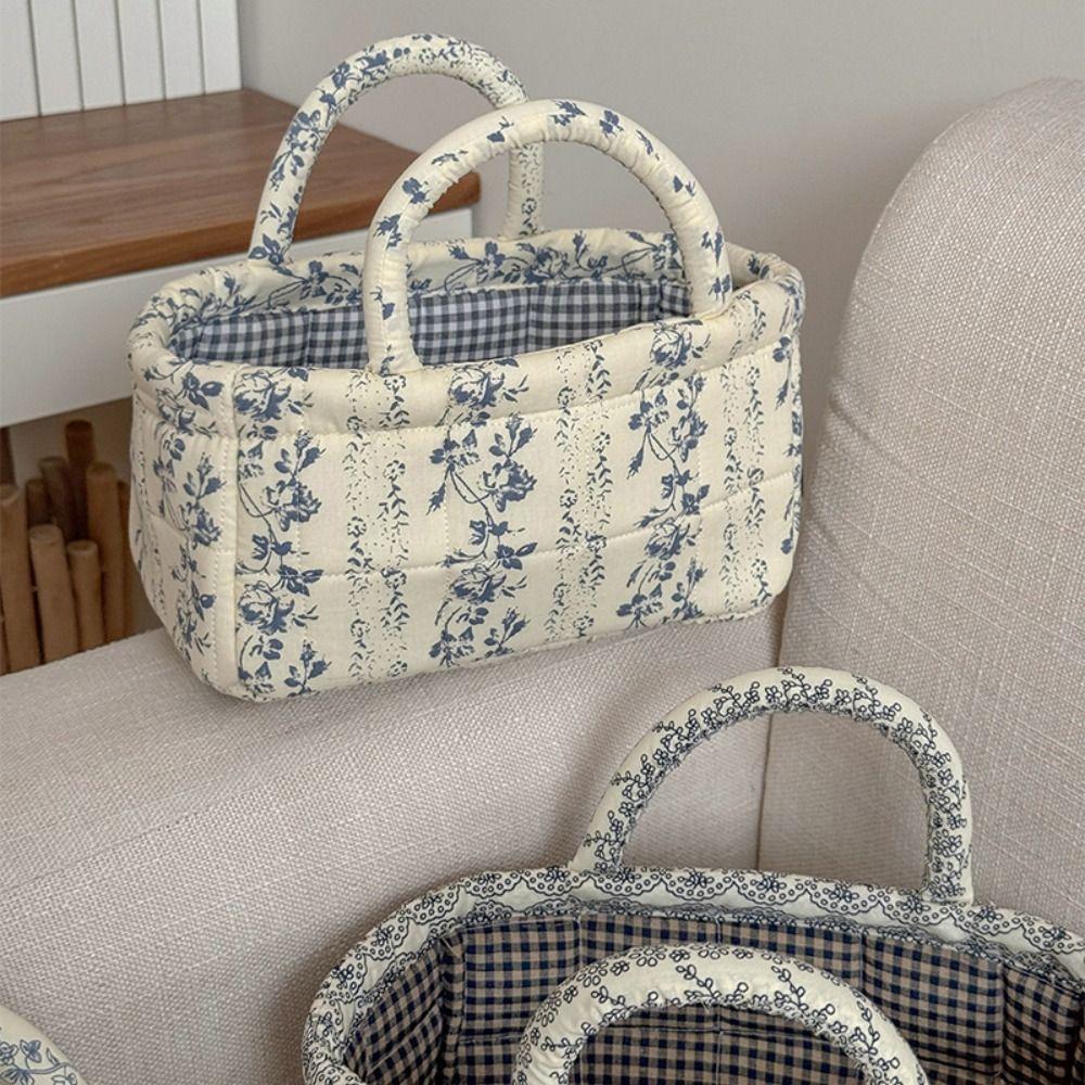 Large Capacity French Vine Handbag Hand-held Floral Organizers Basket  Laundry Room