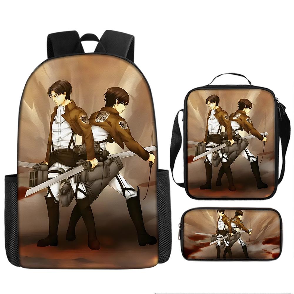 Attack Giant School Bag Anime Men's and Women's Backpacks Student Large Capacity Outdoor Leisure Travel Bag Three-piece Set
