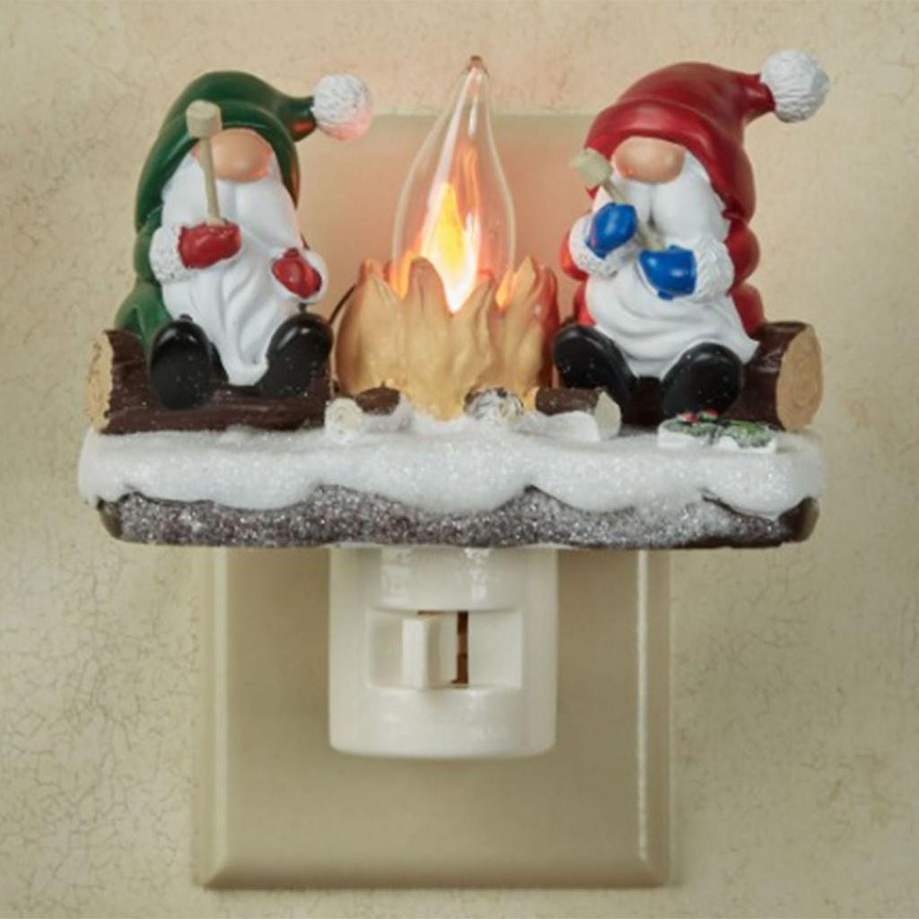 Xmas Night Light Flickering Campfire Effect Resin Plug In Night Lamp Holiday Decoration