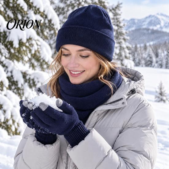 Thermal Cold Weather Accessories Winter Warm Three-piece Set, Knitted Hat, Scarf And Touch Screen Head Neck Hand Protection Gloves Essentials,