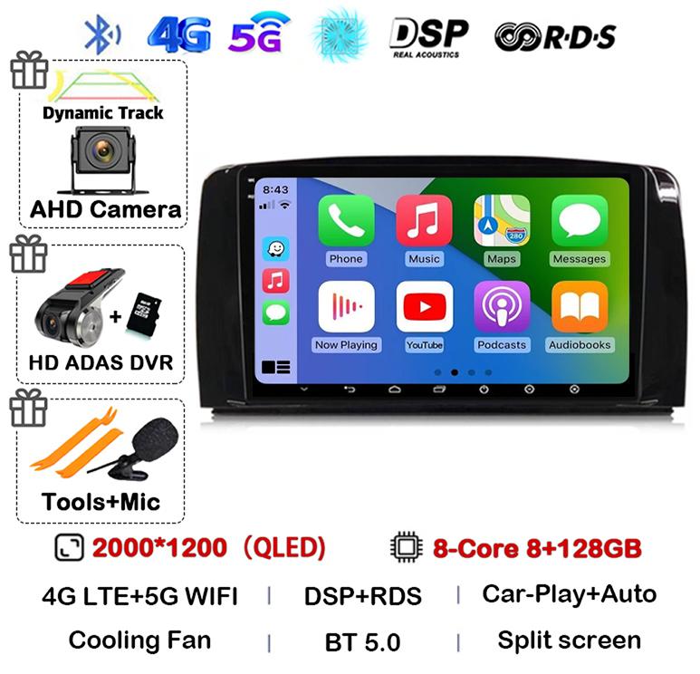 Android 14 Carplay For Mercedes Benz R-Class R Class W251 R280 R300 R320 2005-2017 Car Radio Multimedia Video Player GPS Stereo