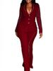 Elegant Rhinestone Long Sleeve Low-Neck Slim Fit Two-Piece Pant Suit