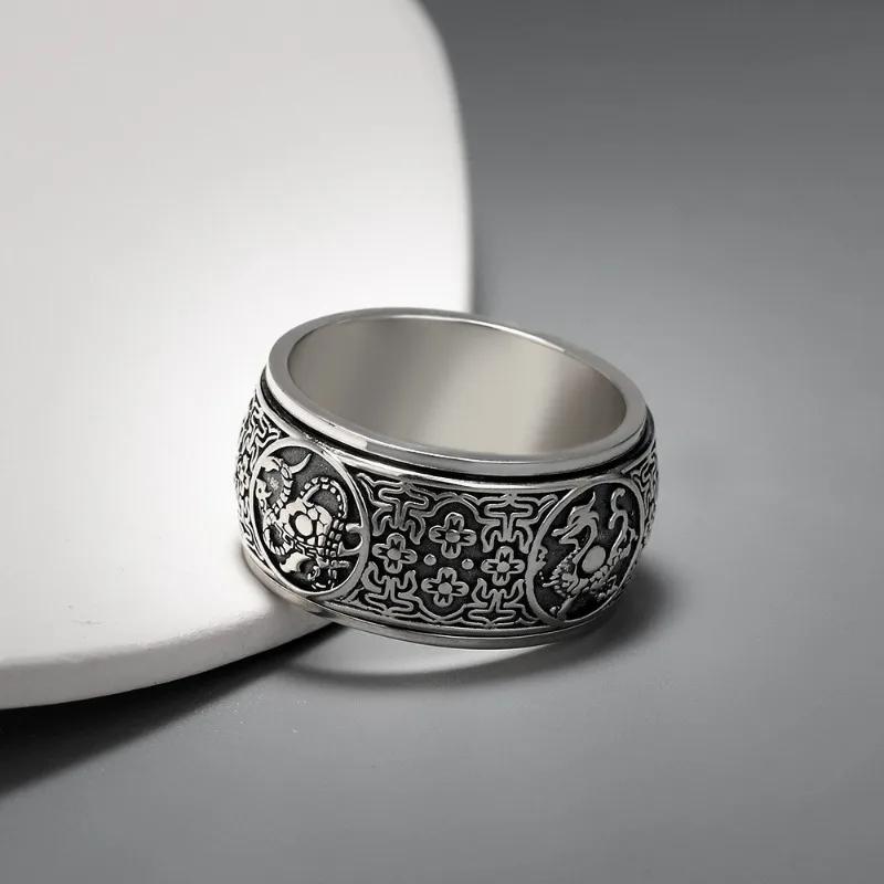 Classic Style Rotatable/Four Great Divine Beast Domineering Mens Rings Vintage Wide Ring Exquisite Charm Jewelry