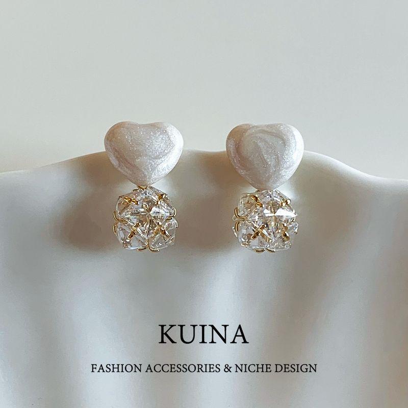 

Super Flash Zircon Enamel Love Heart Stud Earrings Female Sterling Silver Earring/Pin 2025 New Arrival Fancy Niche Style Graceful Ear Ornaments