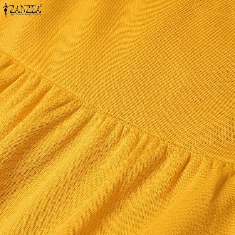 ZANZEA Women Casual Round Neck Long Sleeve Loose Ruffles Sweatshirt Dress