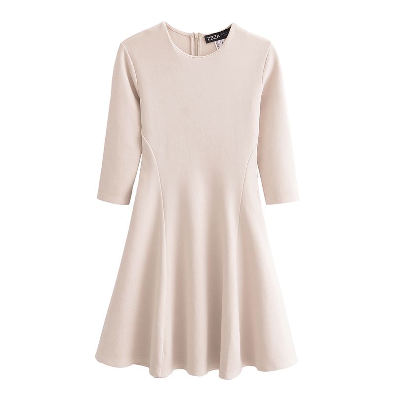 Kaslead New Arrival Women's Clothing Fashion Style Fashion Pure Color Stretch Crew Neck Long Sleeves Length Dress 3641861