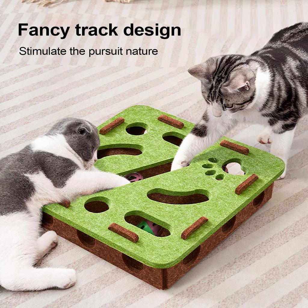 Pet Cat Puzzle Maze Holes Toys Felt Box With Bell Ball Kitten Playing Toys Interactive Funny Cat Supplies