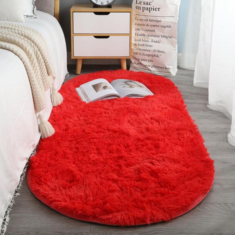 Oval Soft Silkly Plush Carpet Modern Home Decor Living Room Sofa Coffee Table Floor Rug Girl Bedroom Foot Mat Balcony Cushion