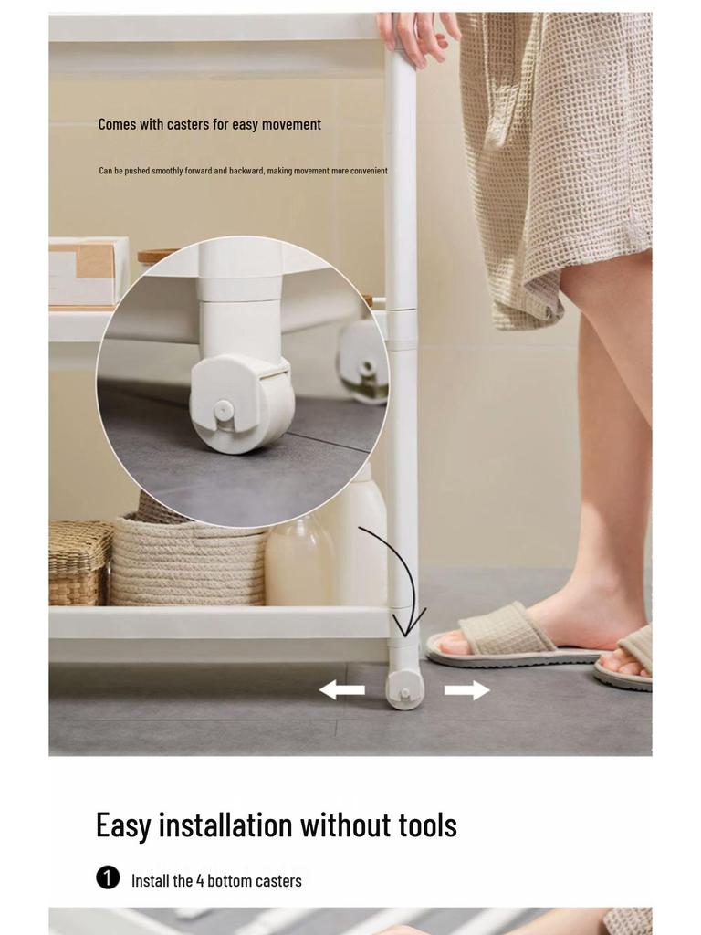 Raft de depozitare de podea pentru baie: Cărucior compact pentru toaletă și duș