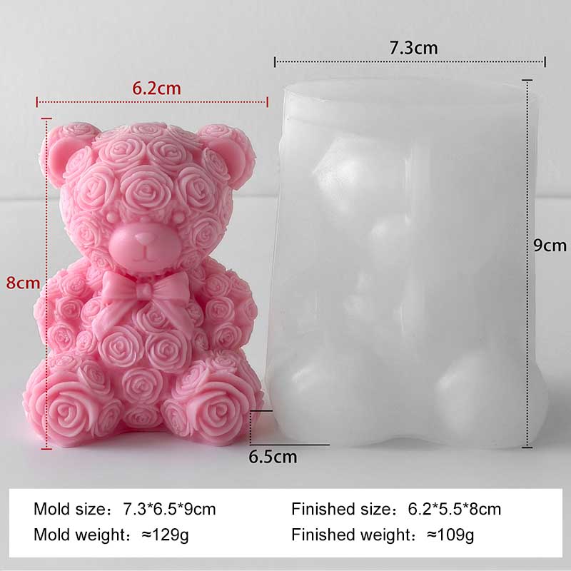 DIY Valentine's Day Rose Bear Silicone Mold Handmade Gift Scented Candle Gypsum Resin Mould Wedding Decor Candle Making Supplies