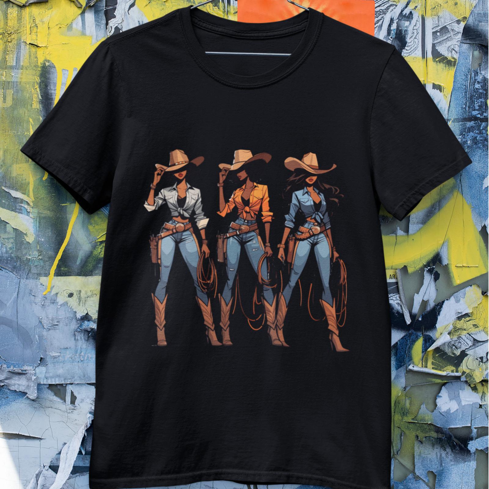 Western Cowgirl Trio Graphic T Shirt Women Country Style Tee S