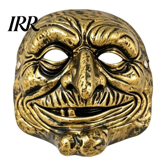 Breathable Horror Mask Halloween Vintage Clown Face Mask, Gold Silver Creepy Prop Wrinkled for Party, Scary Masquerade Costume Haunted House
