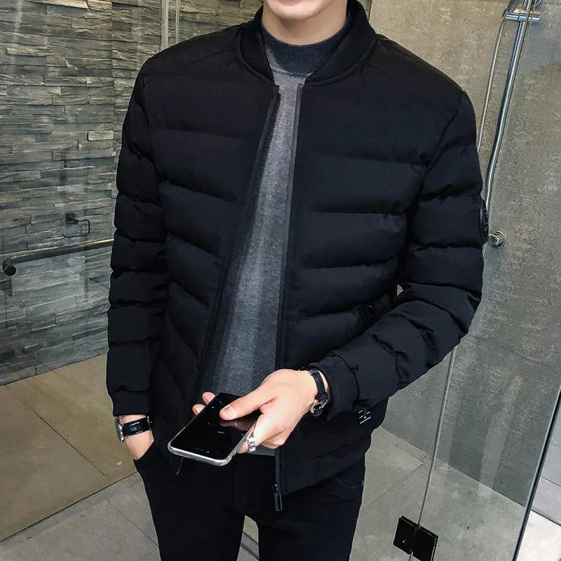 Men s Wadded Jackets Youth Thickened Short Slim Down Cotton Men Overcoat for Male Jackets Man Wadded Clothing M чёрный