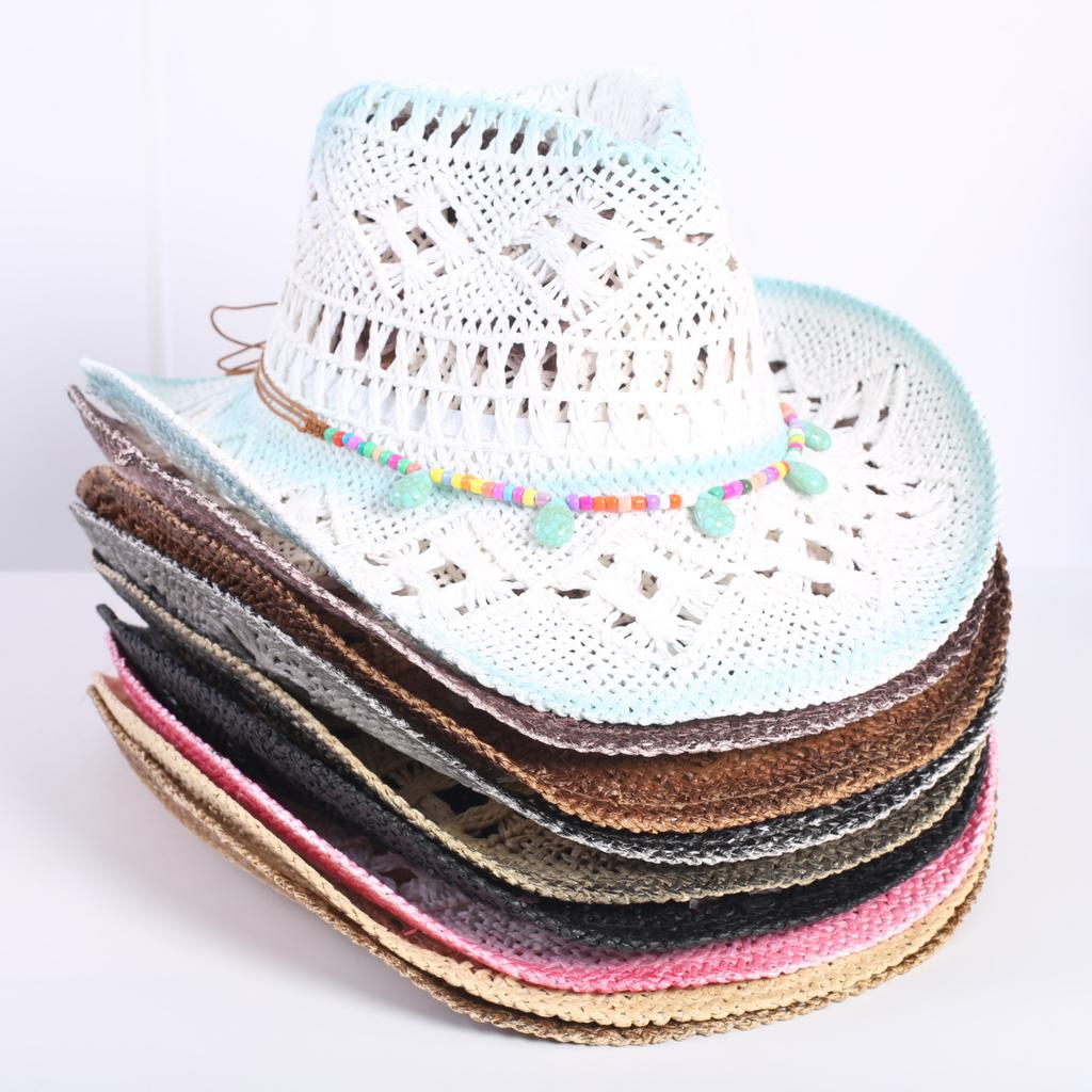 Popular European and American Classic Hollow Western Cowboy Hat Men's and Women's Fashion Vacation Breathable Sunshade Straw Hat