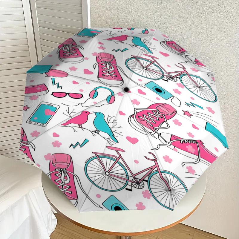 1pc Shoes Bike Automatic Open/Close Umbrella Compact Folding Umbrella with 8-Rib Shaft for Women/Men, Elegant Birthday1233S