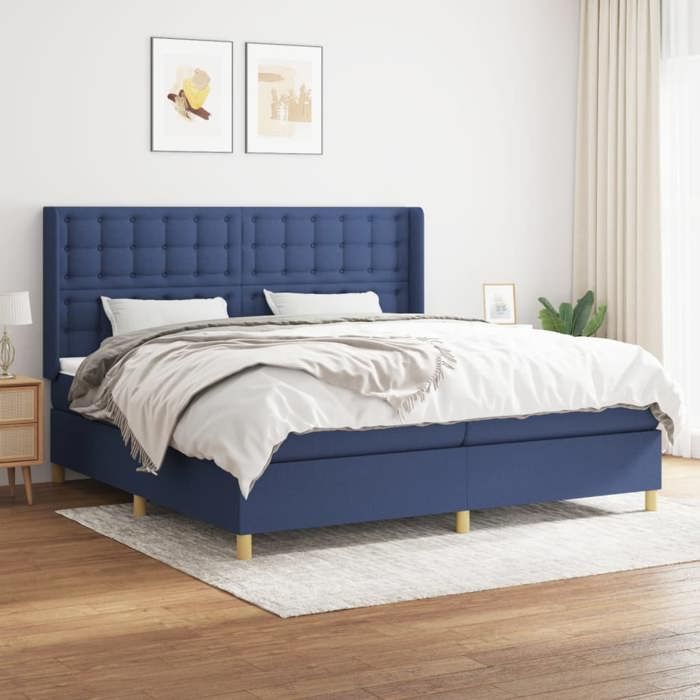 Exclusive House - Slatted Bed Base with Mattress Blue 200x200 Cm Fabric