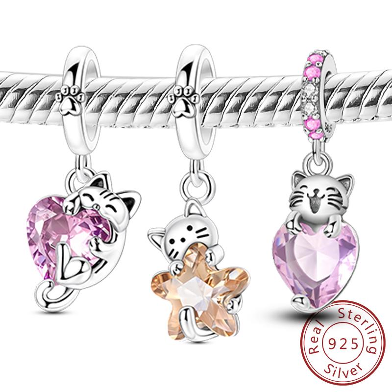Original Charms Beads Real100% Silve Cat Paw Pet Star Heart Charm Fit Bracelet Bangle Pendant Diy Jewelry Making
