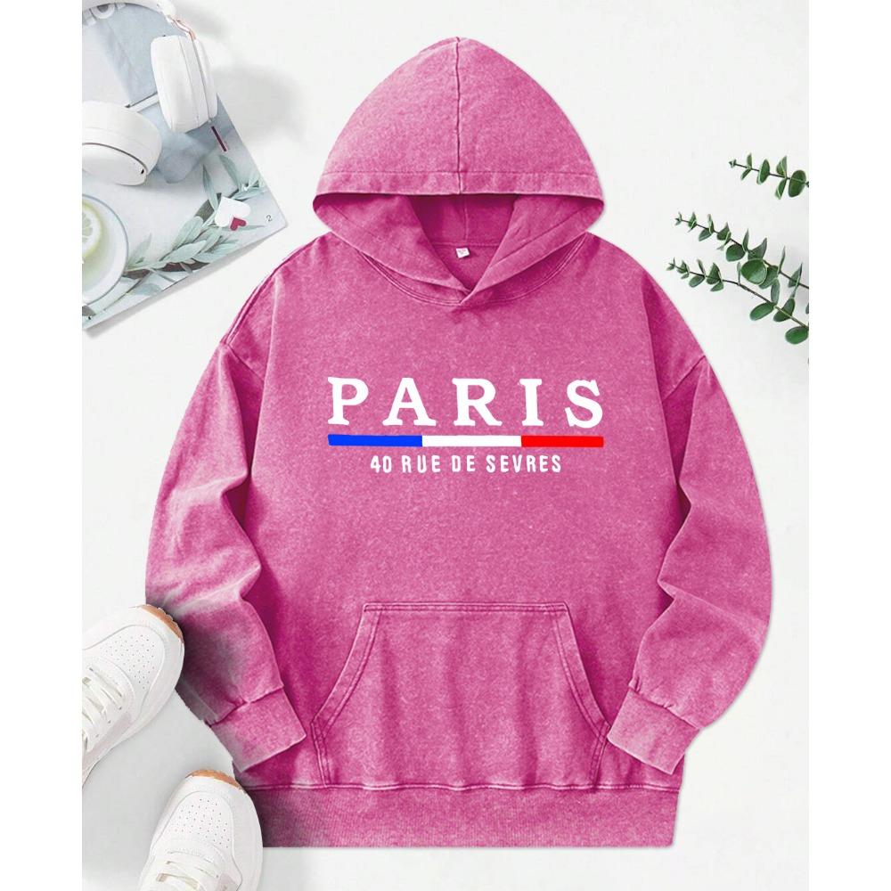 The Pairs Art Letter Print Female Washed Hoody Fashion Streetwear Autumn Cotton Clothes Soft Loose Female Hoodie