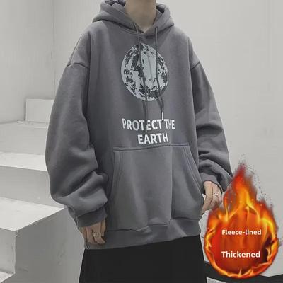 Herren Hong Kong Stil Samtgefüttertes Kapuzensweatshirt: Trendiges, locker sitzendes, vielseitiges Casual-Oberteil für Herbst & Winter