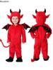 2026 Halloween Children's Clothing Yaksha Hooded Red Devil Vampire Performance Clothing Dressing Up Bull Demon King Clothing